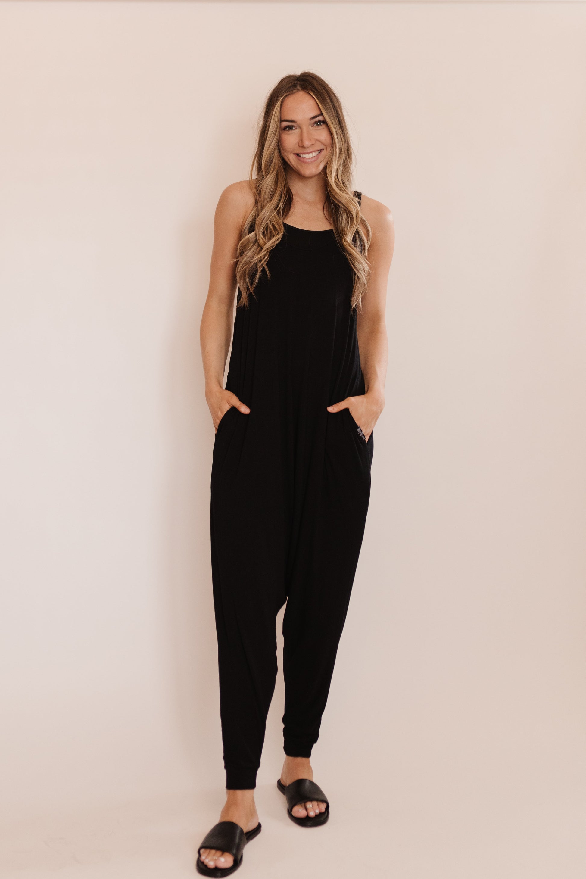 Momper Romper jumpsuit in black.