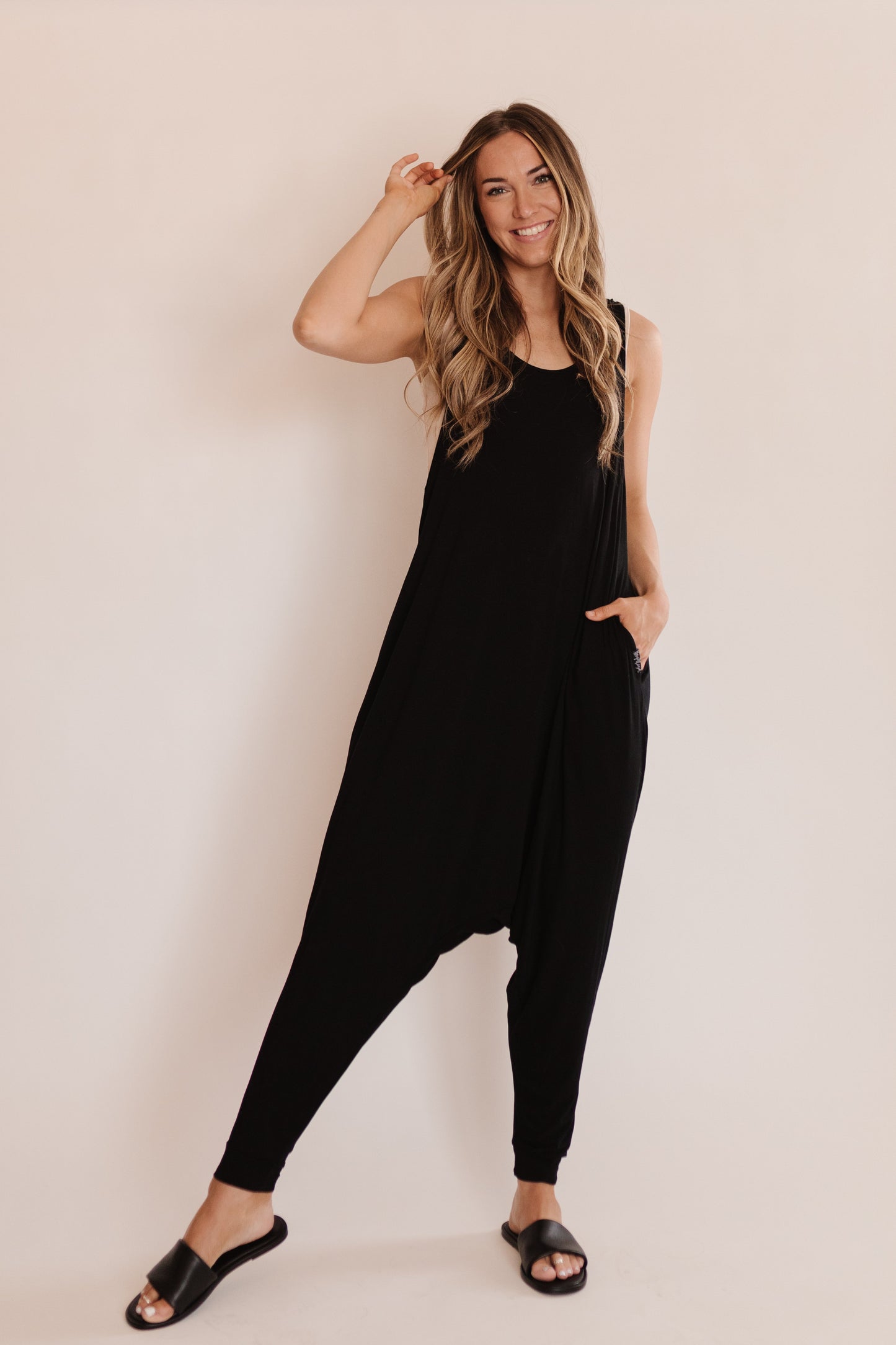 Momper Romper jumpsuit in black.