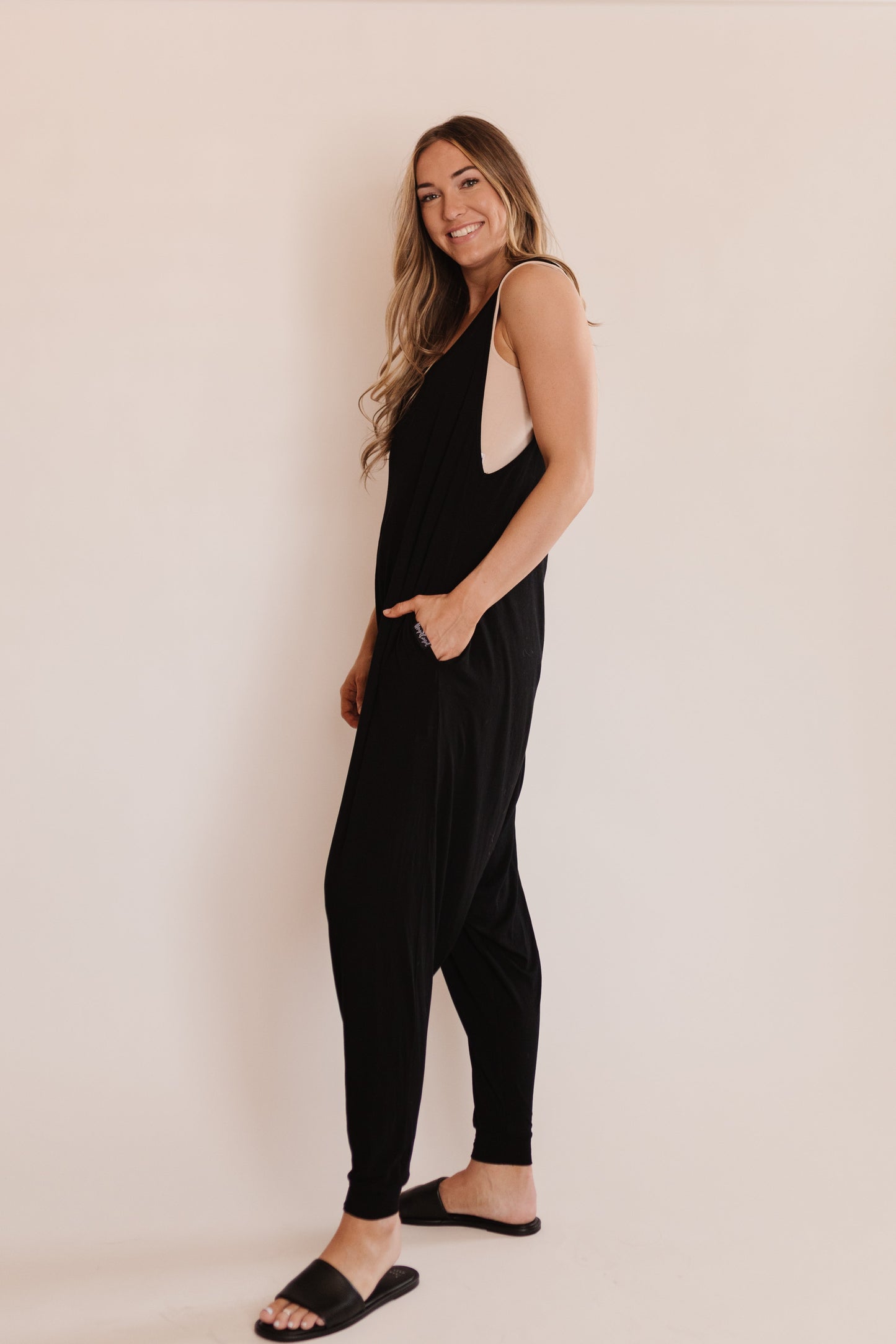 Momper Romper jumpsuit in black.