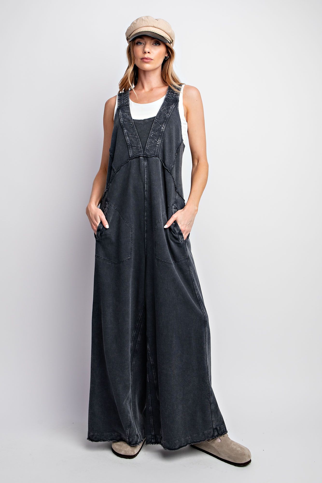 Black Mineral Wash Romper Jumpsuit.