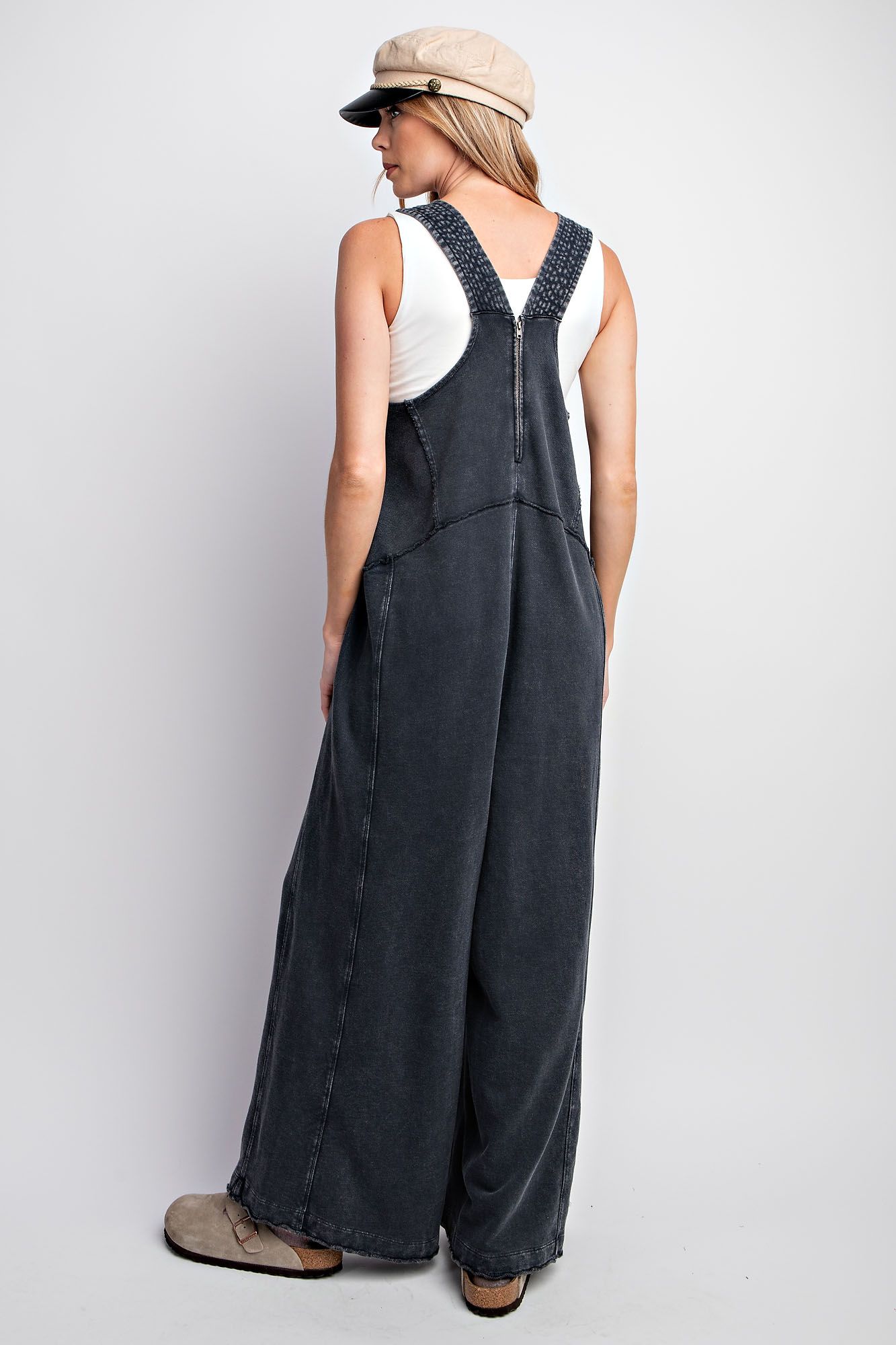 Black Mineral Wash Romper Jumpsuit.