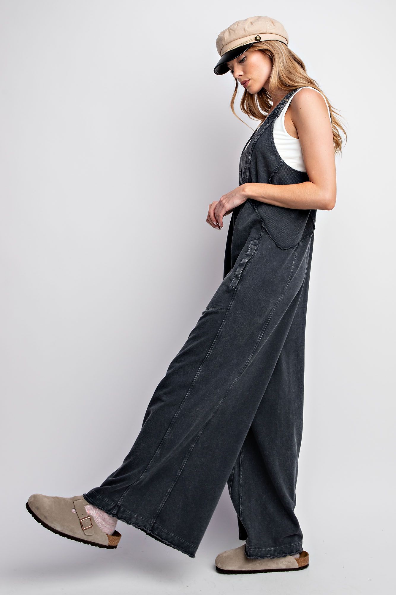 Black Mineral Wash Romper Jumpsuit.