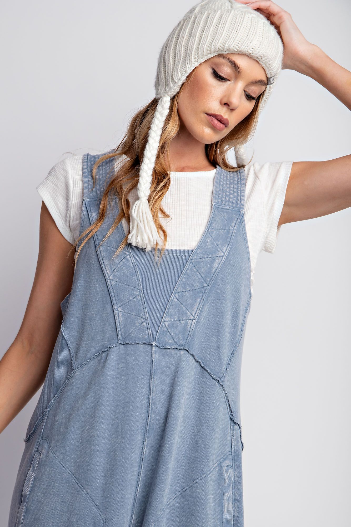 Blue Denim Mineral Wash Romper Jumpsuit.