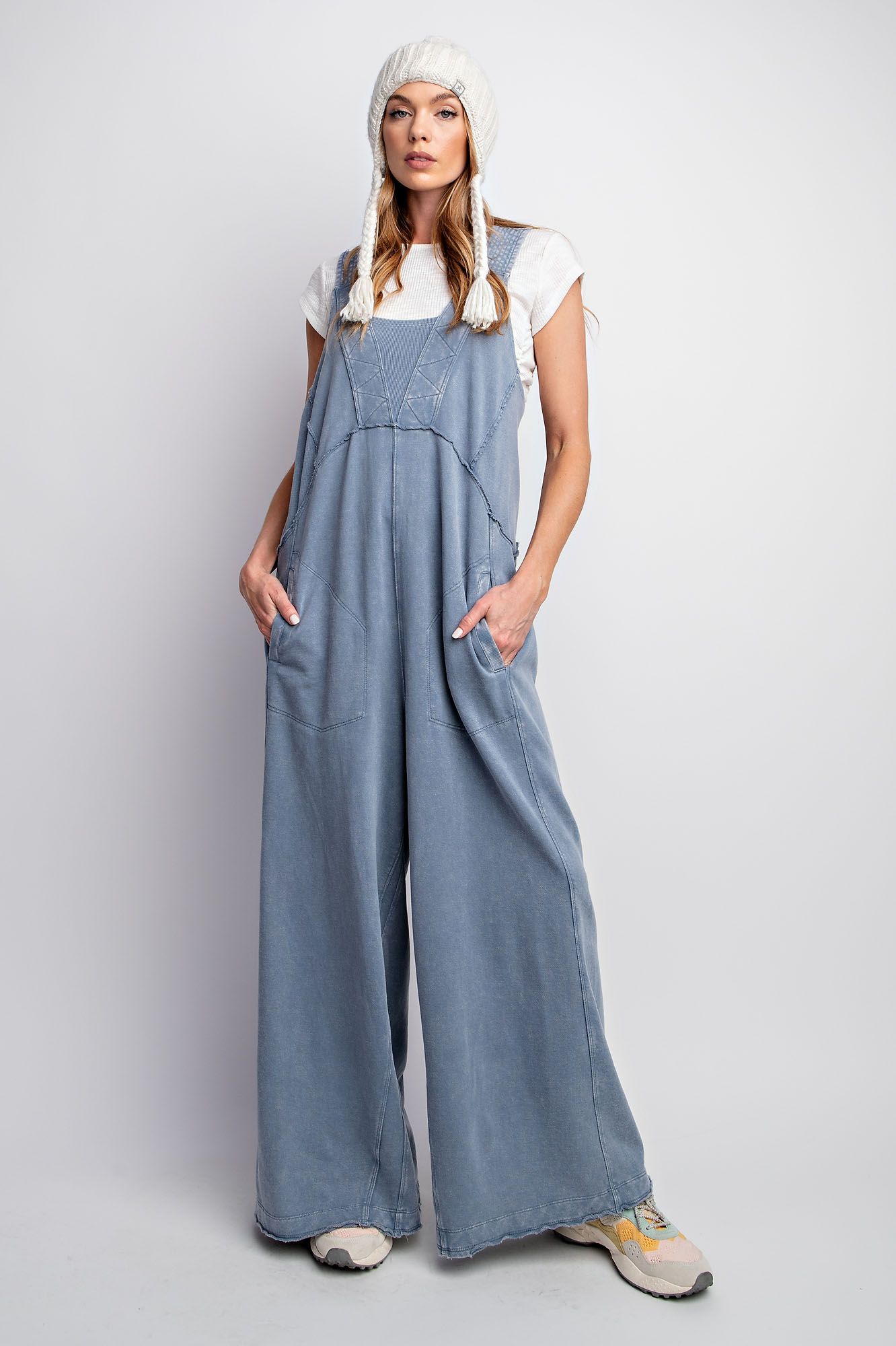 Blue Denim Mineral Wash Romper Jumpsuit.