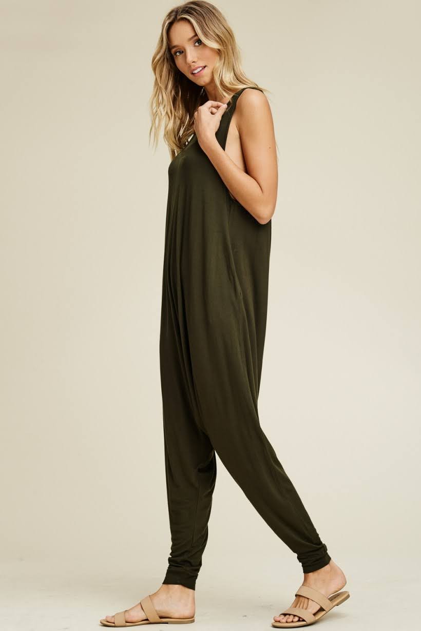 Women's romper in olive green.