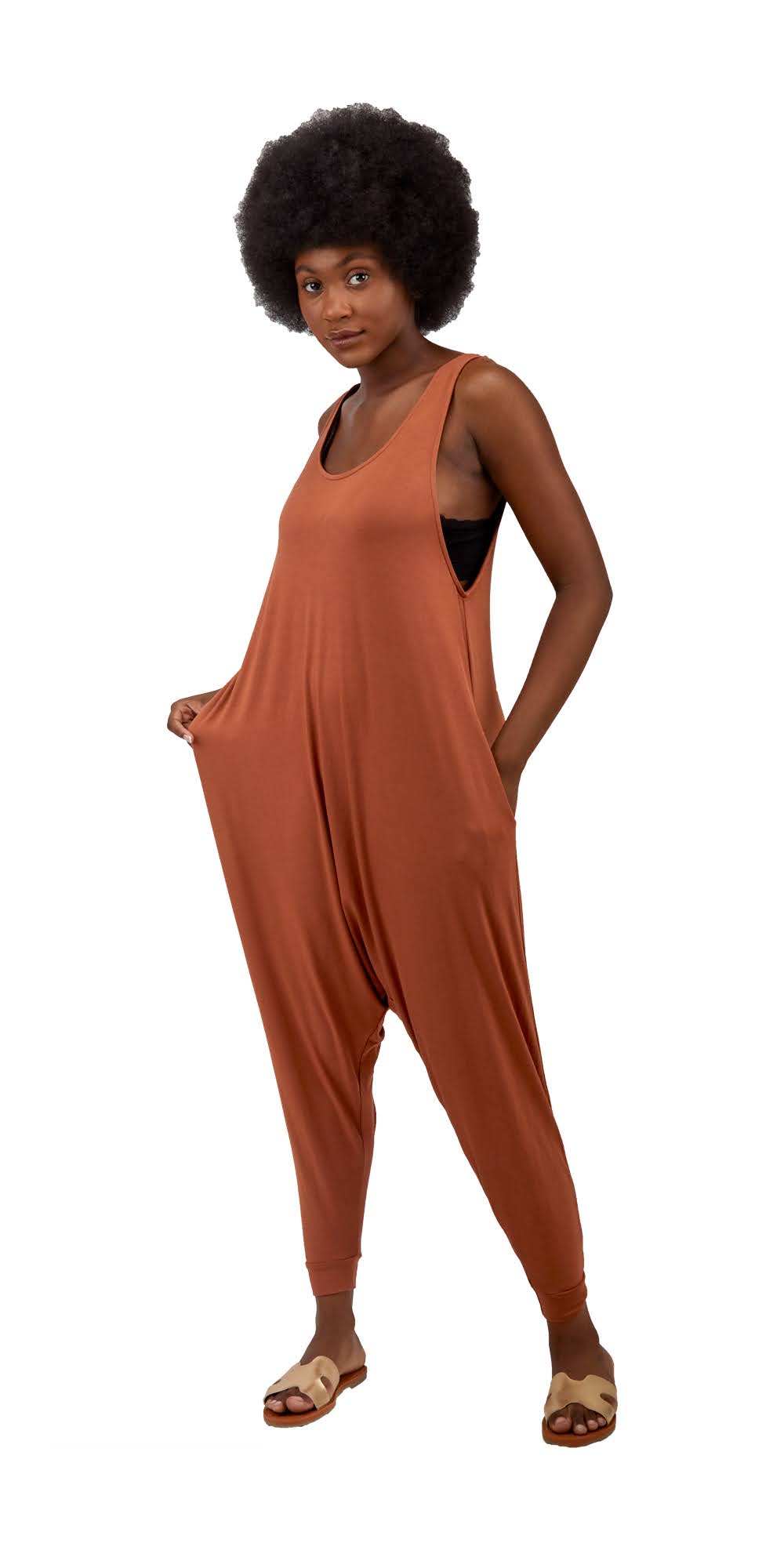 Women's Momper Romper in Terra Burnt Orange.