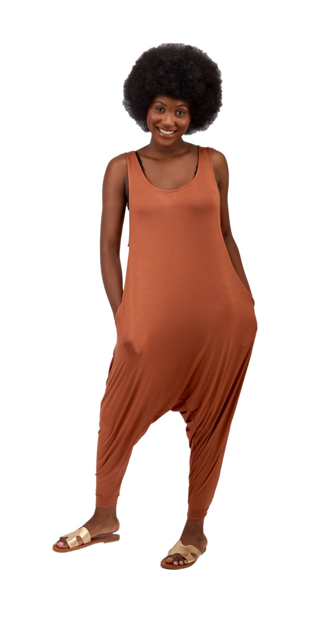 Women's Momper Romper in Terra Burnt Orange.