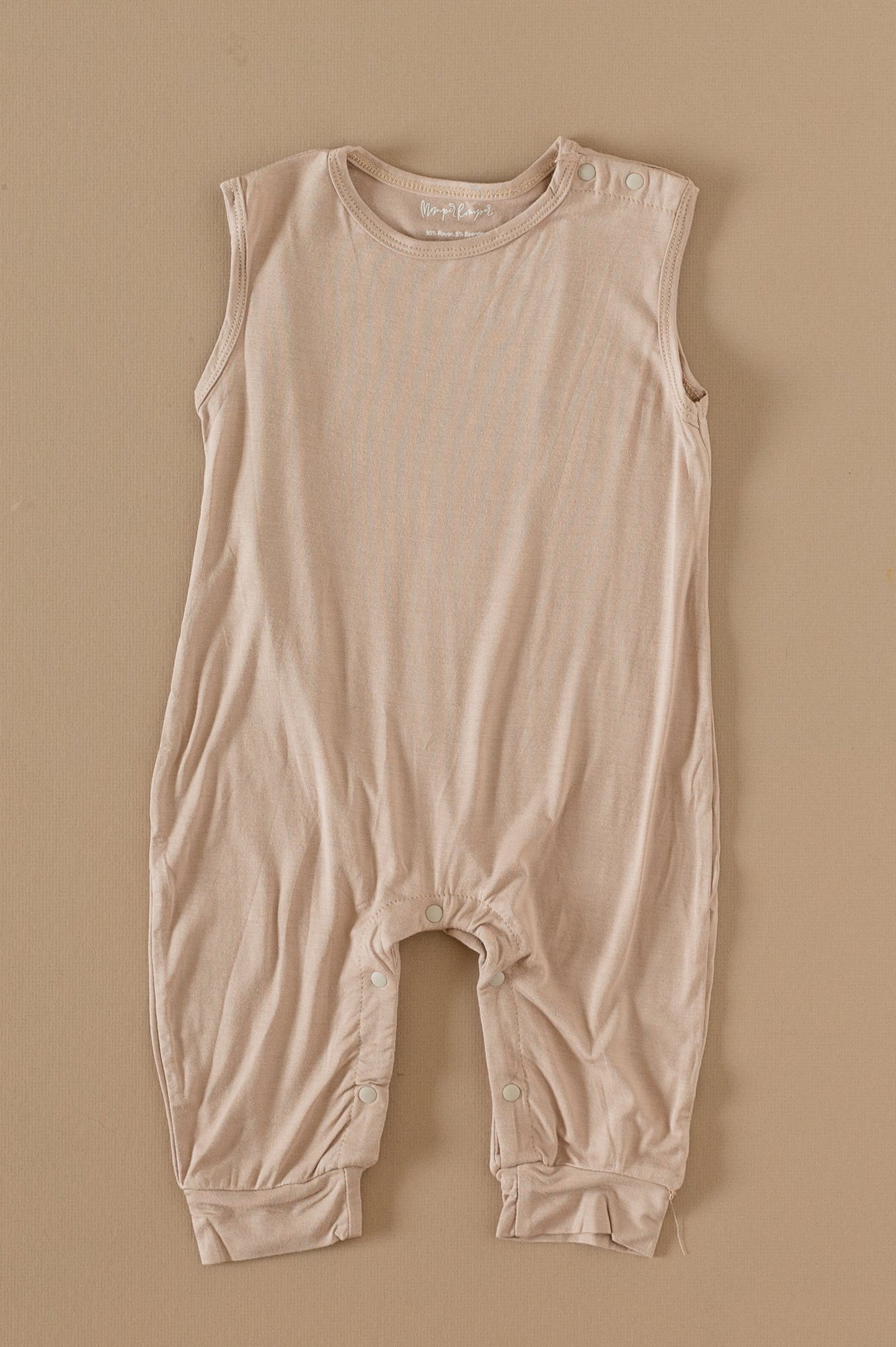 Baby Romper Romper Jumpsuit in Taupe.