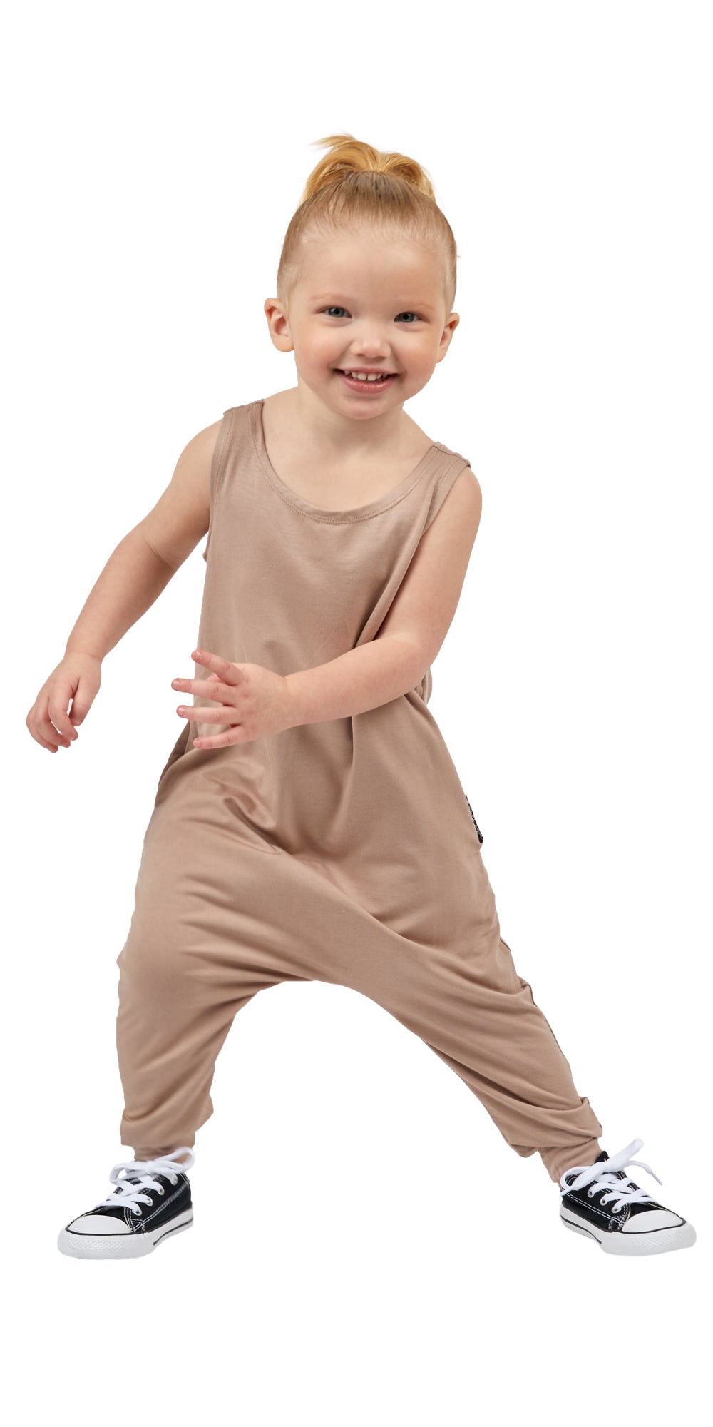 Toddler Momper Romper in Taupe.