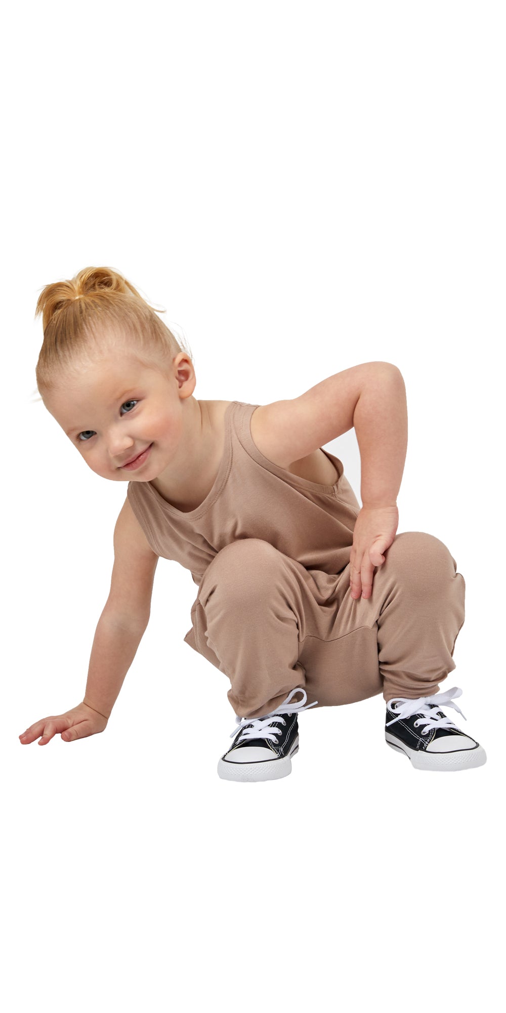 Toddler Momper Romper in Taupe.
