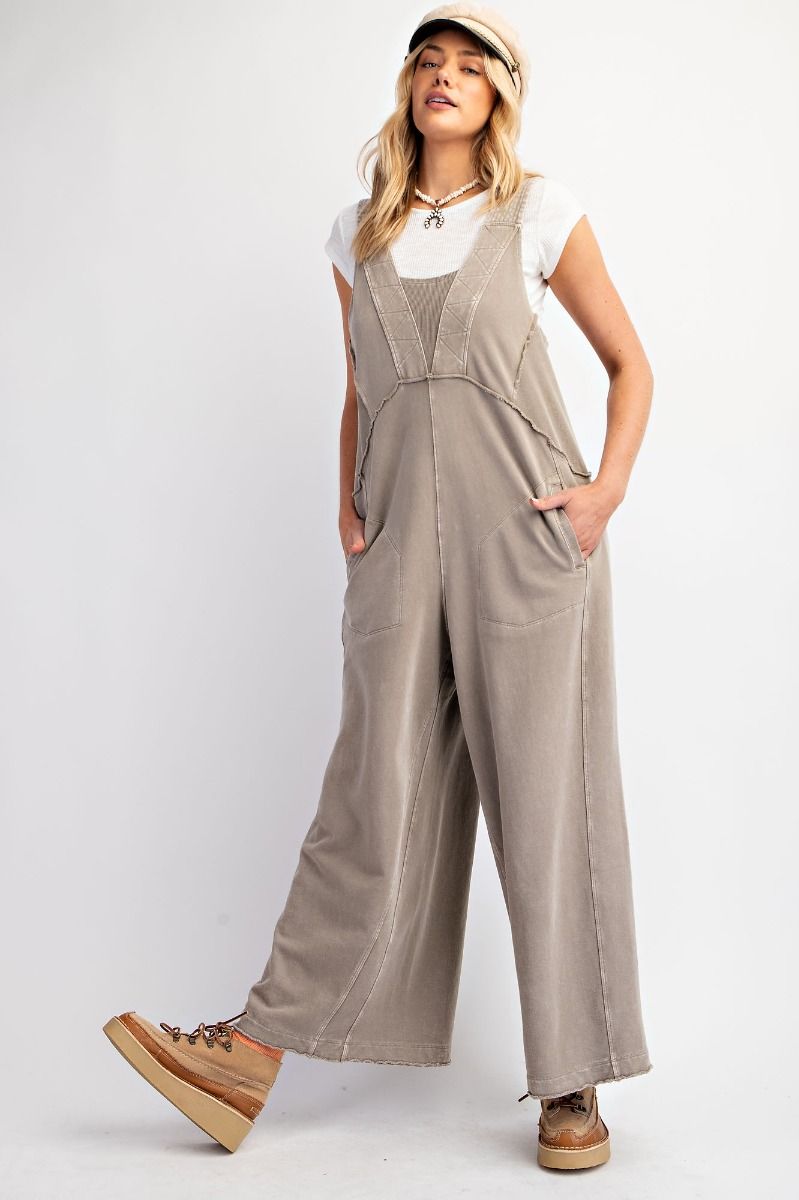 Khaki Mineral Wash Romper Jumpsuit.