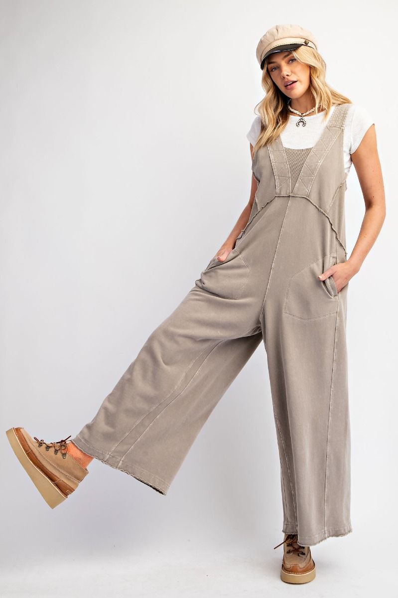 Khaki Mineral Wash Romper Jumpsuit.