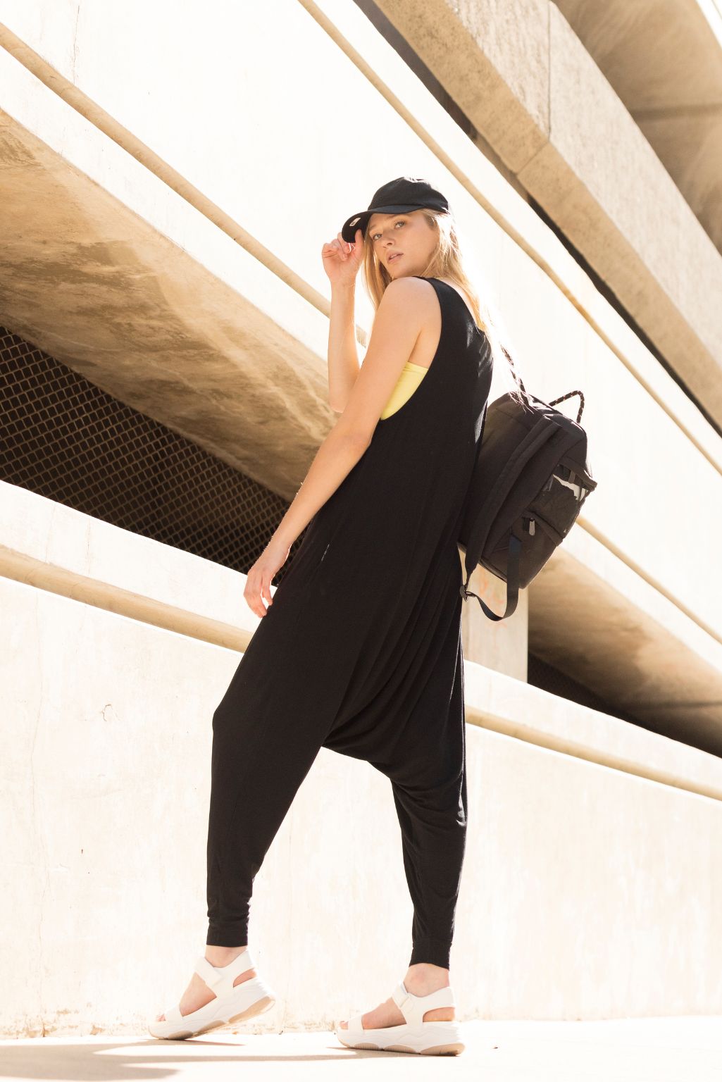 Women's Momper Romper in black.