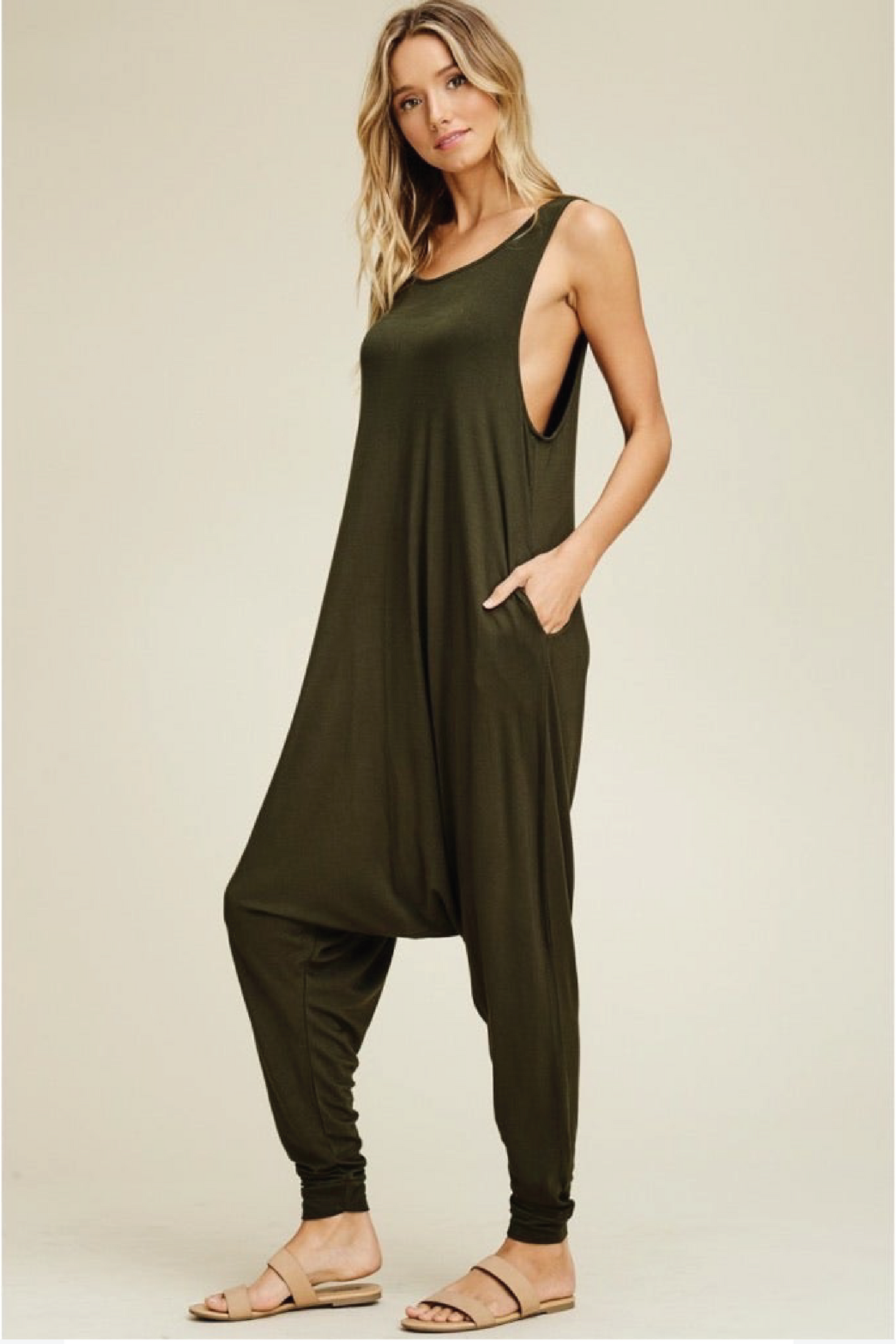 Momper Romper in olive green.