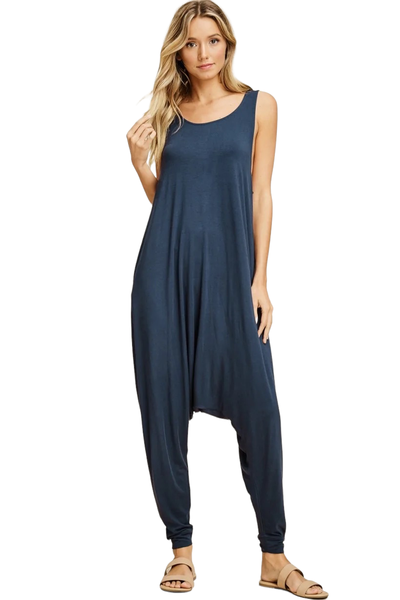 Adult Women's Momper Romper in slate blue.