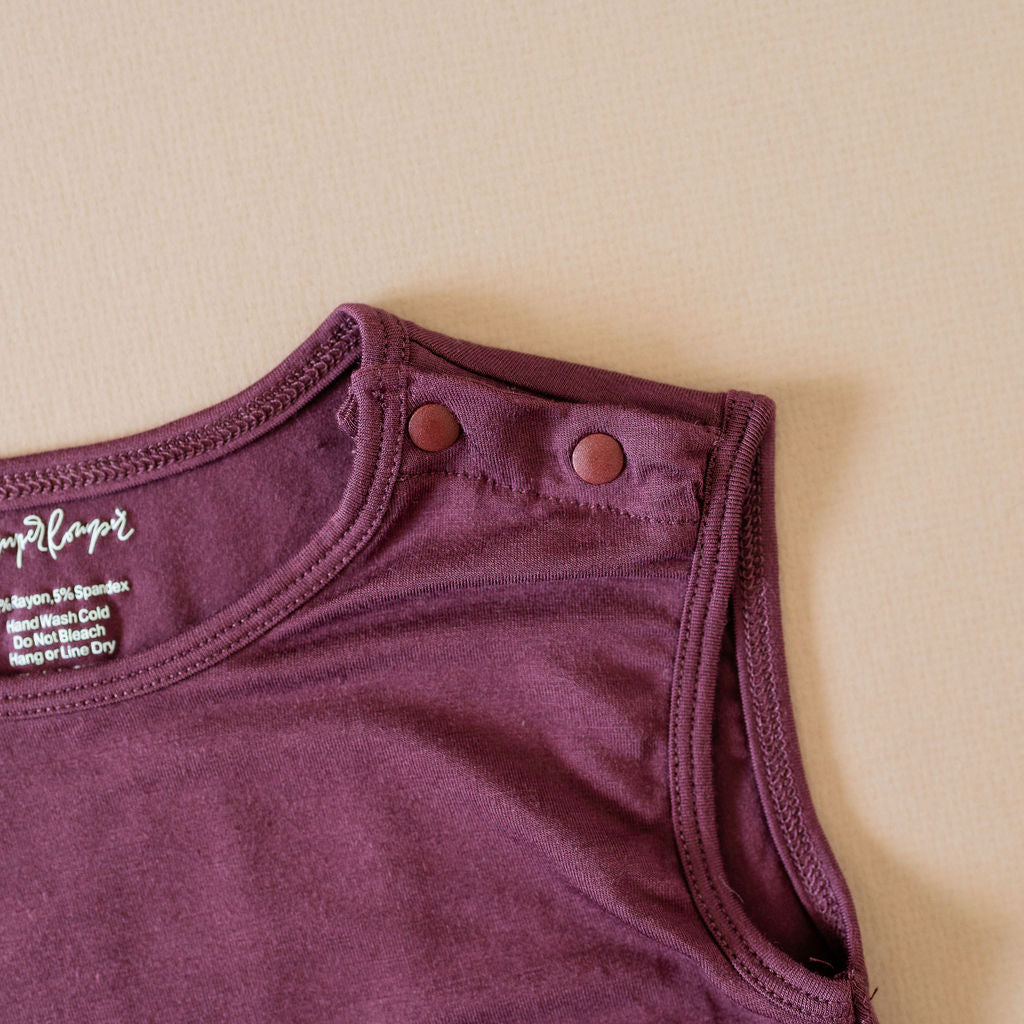 Baby Momper Romper in desert rose purple.