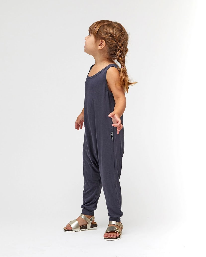 Toddler Momper Romper in Slate Blue.