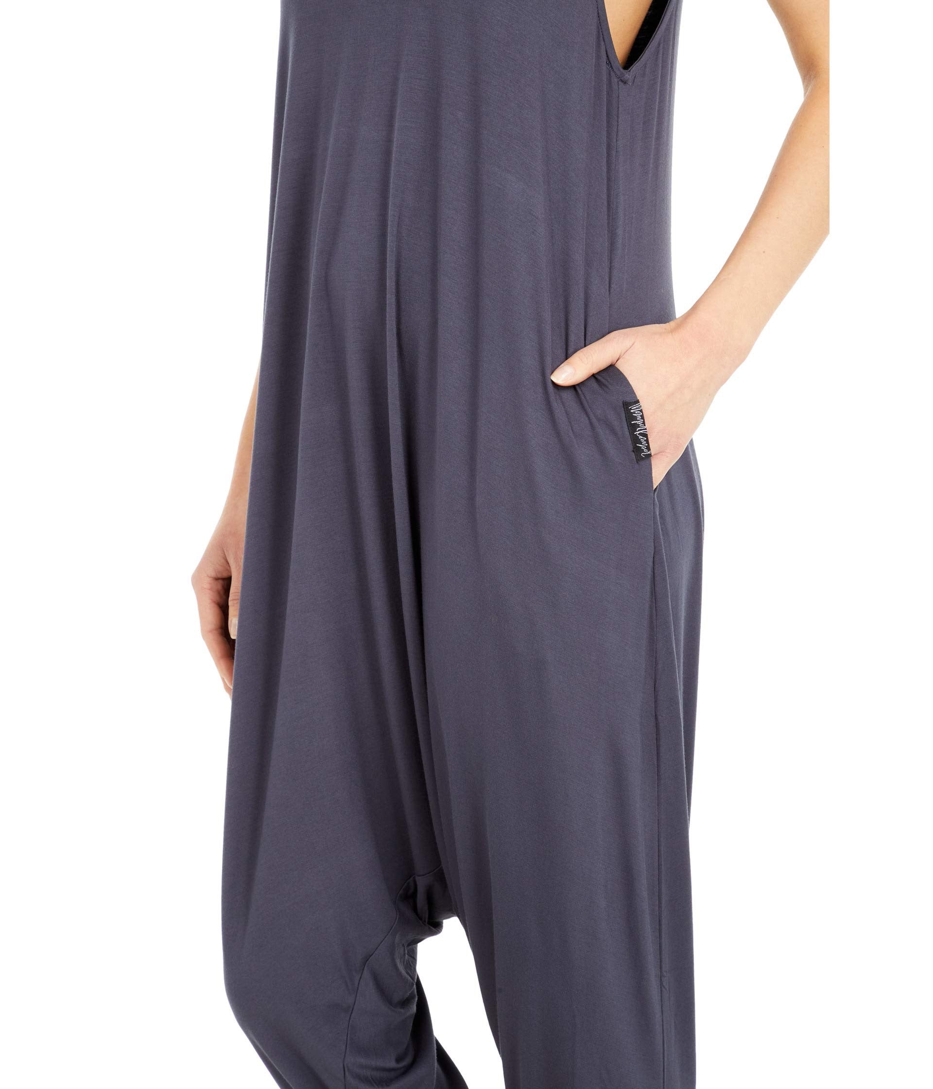 Adult Women's Momper Romper in slate blue.