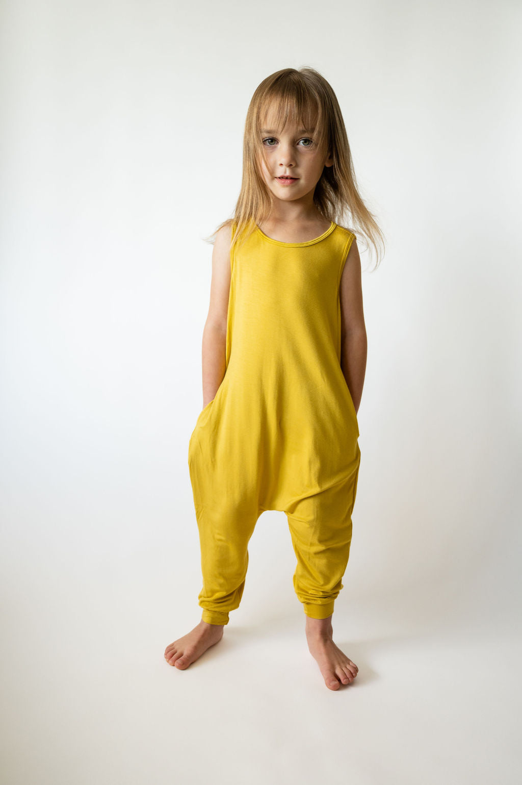 Toddler Kids Romper Jumpsuit in Mustard.