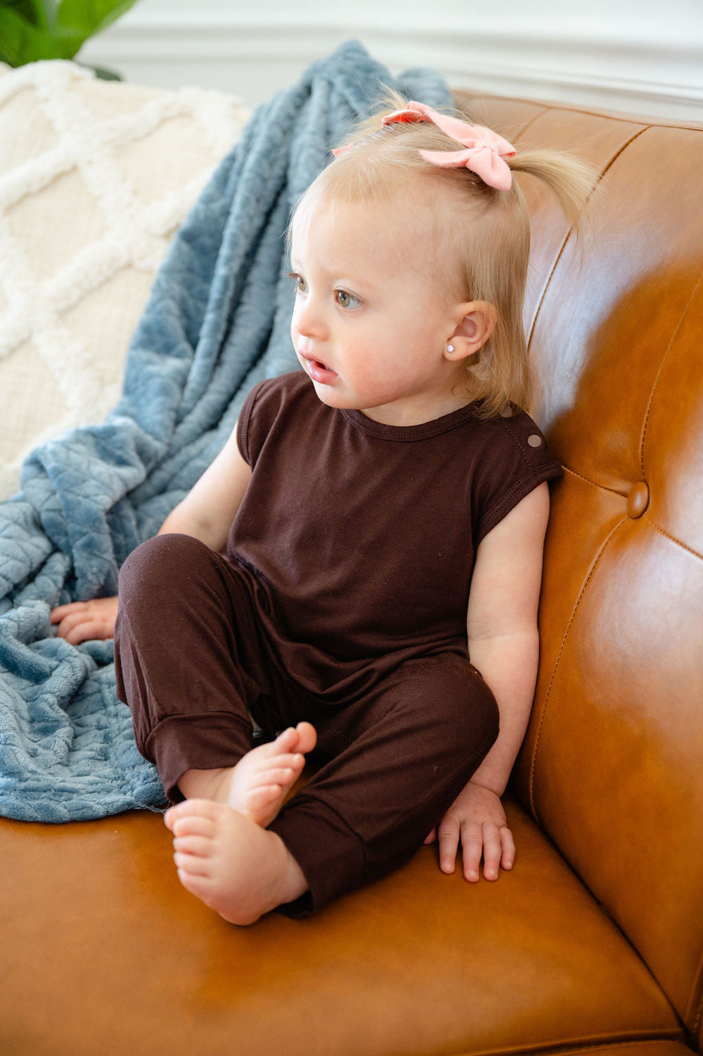 Baby Momper Romper in Espresso Brown.