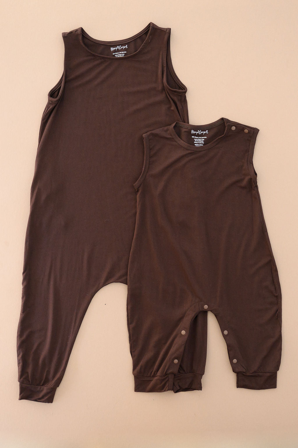 Baby Momper Romper in Espresso Brown.