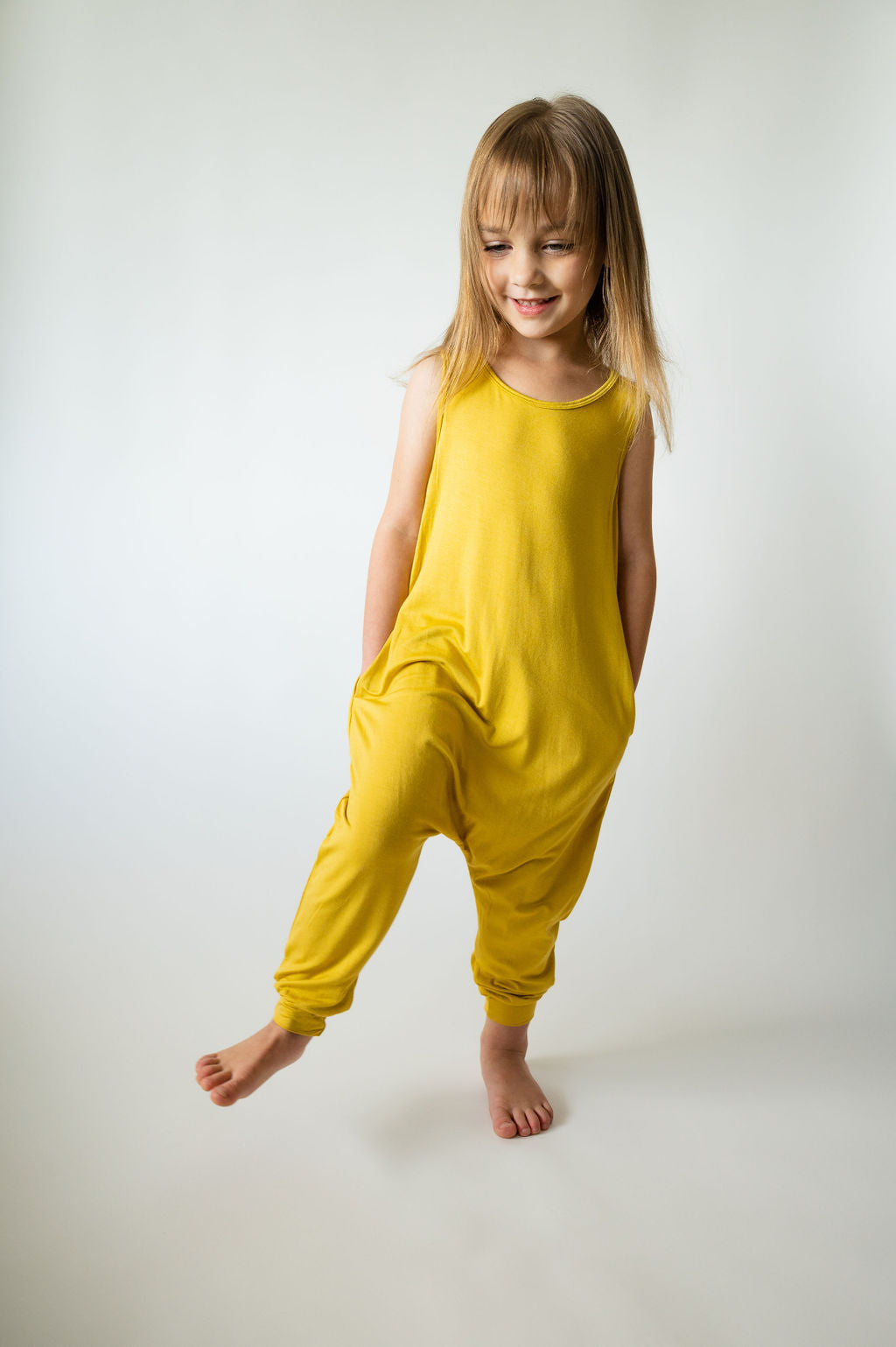 Toddler Kids Romper Jumpsuit in Mustard.