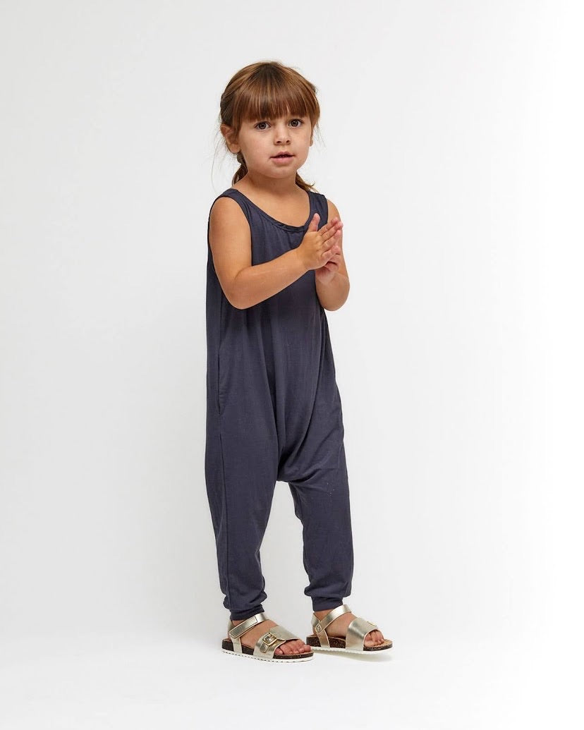 Toddler Momper Romper in Slate Blue.