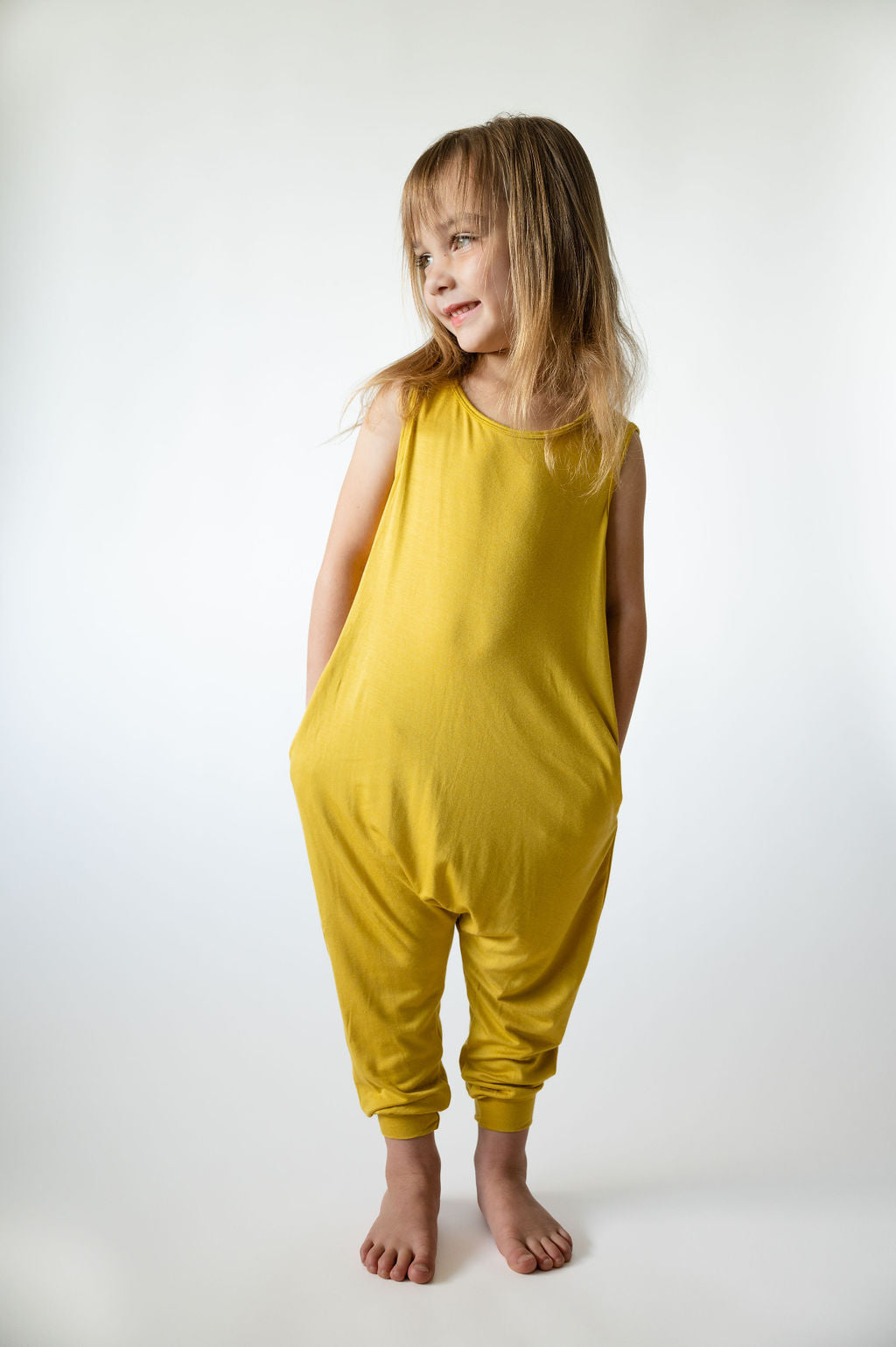 Toddler Kids Romper Jumpsuit in Mustard.