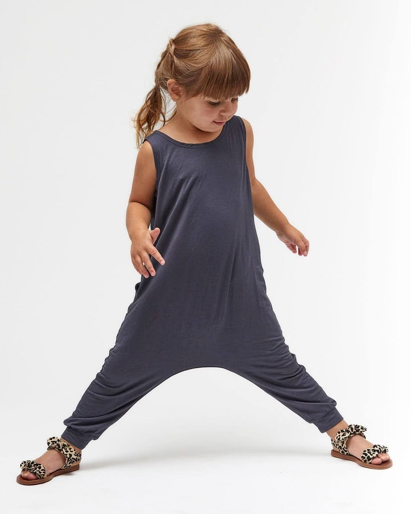 Toddler Momper Romper in Slate Blue.