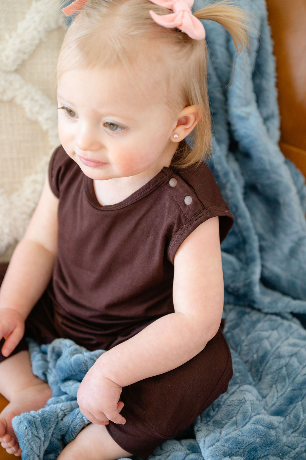 Baby Momper Romper in Espresso Brown.