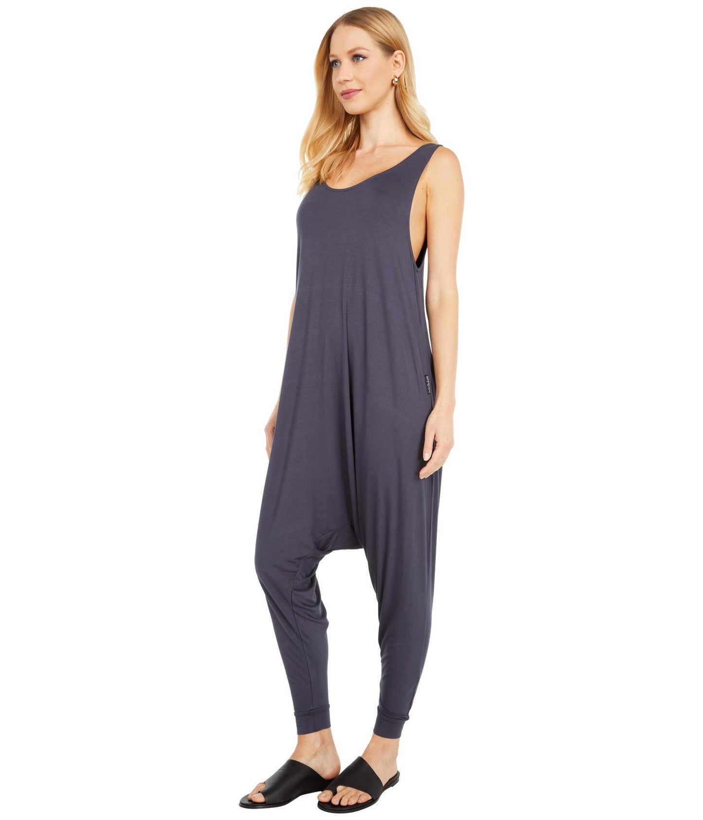 Adult Women's Momper Romper in slate blue.