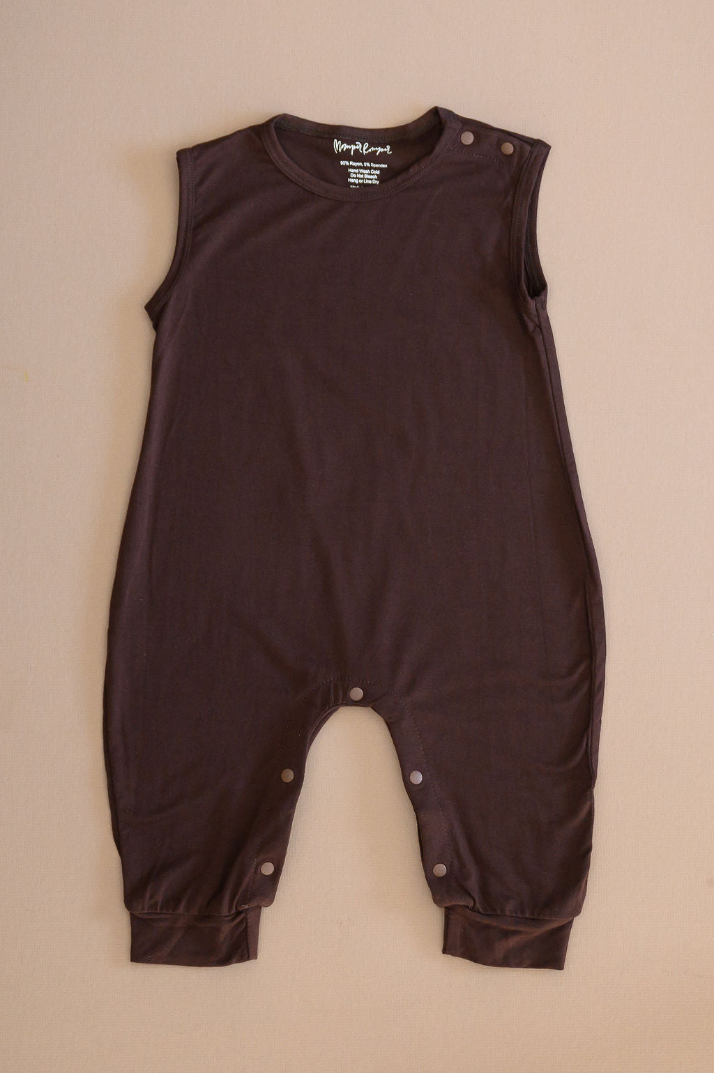Baby Momper Romper in Espresso Brown.