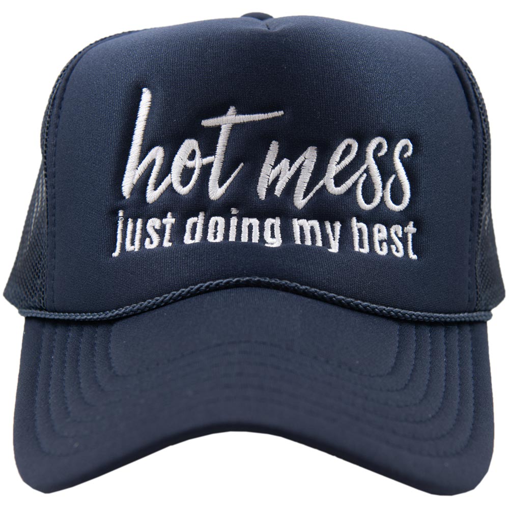 Hot Mess Trucker Hat in Navy Blue